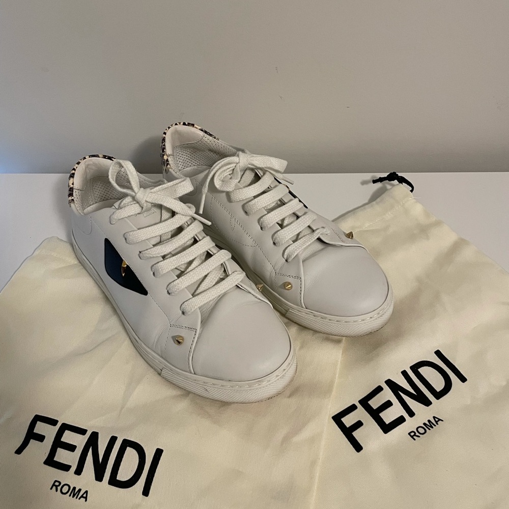 Fendi women’s white monster sneaker in size 37